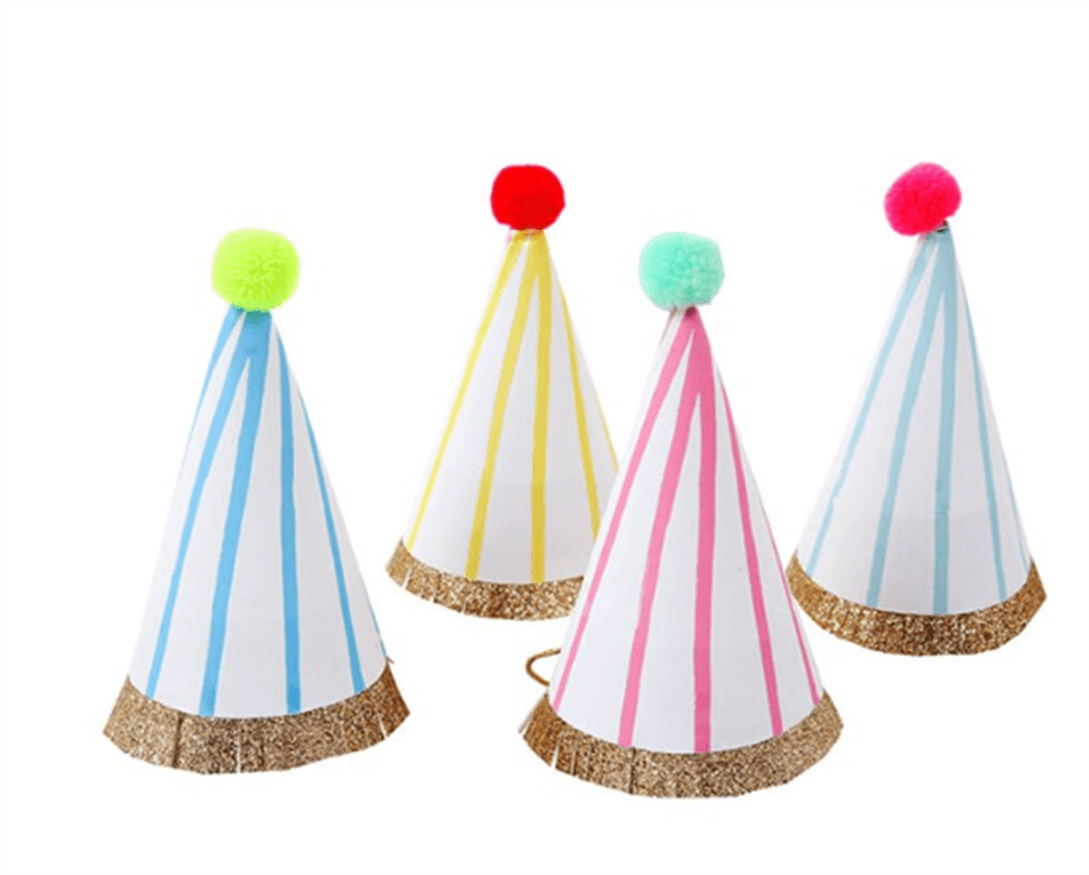 Çizgili Ponponlu Party Şapkaları L resmi