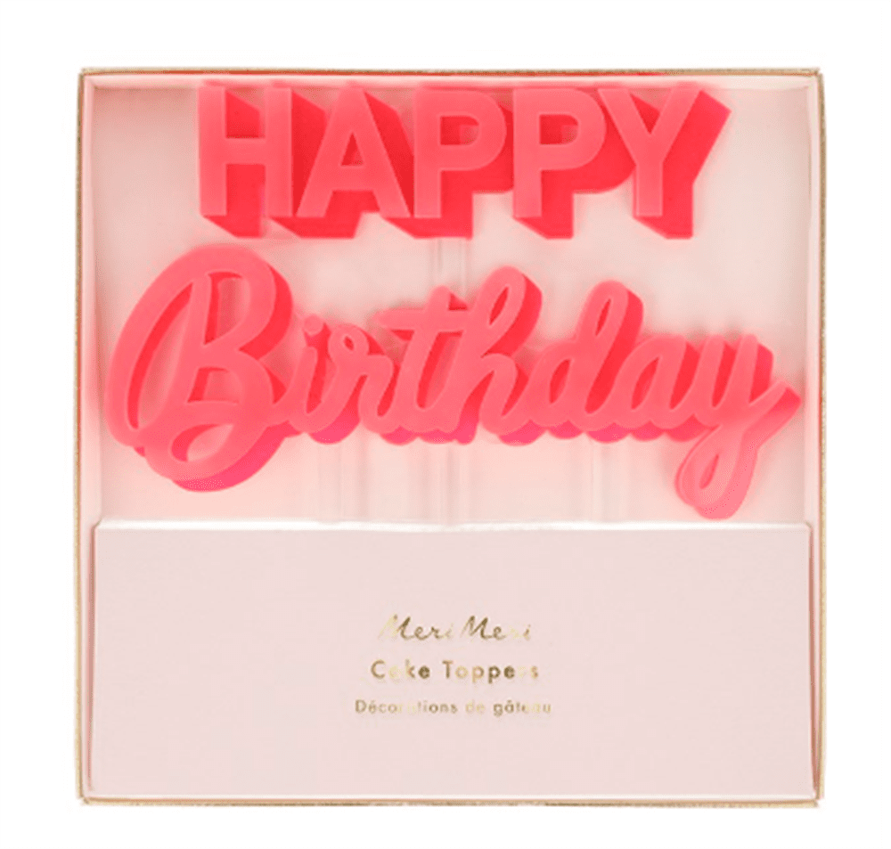 Happy Birthday Pembe Akrilik Pasta Süsü resmi