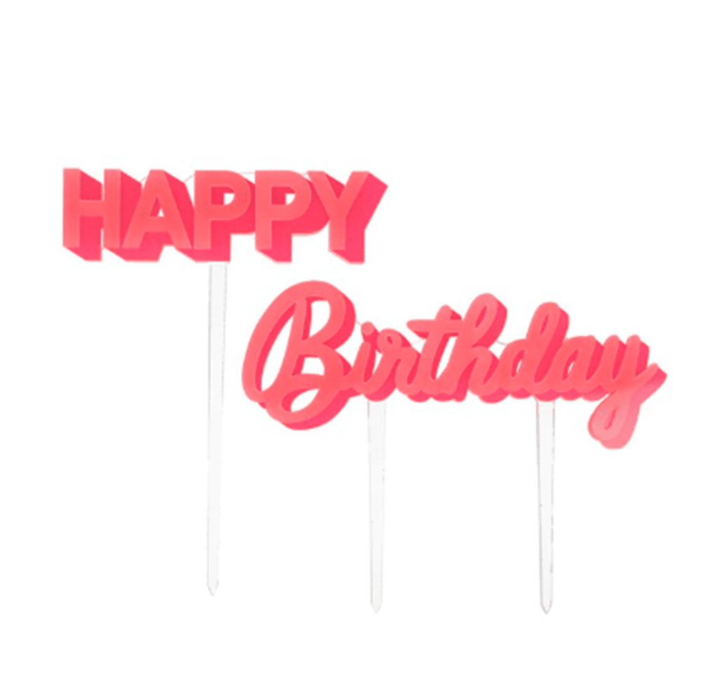 Happy Birthday Pembe Akrilik Pasta Süsü resmi