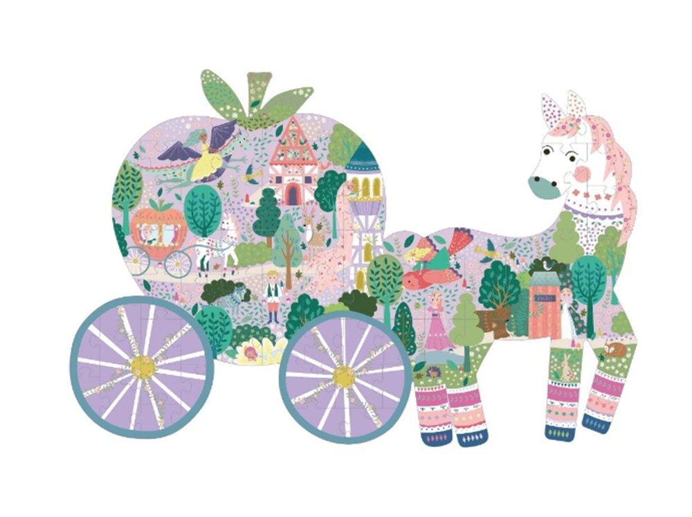 Floss & Rock 80 Parça Şekilli Yapboz Bal Kabağı Arabası Fairy Tale resmi