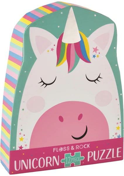 12 Parça Şekilli Yapboz Rainbow Unicorn resmi