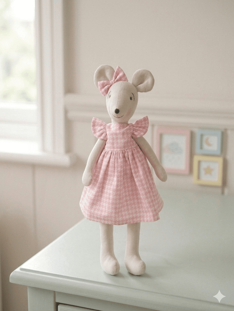 Küçük Boy 38 cm Pembe Ekoseli Elbise  resmi