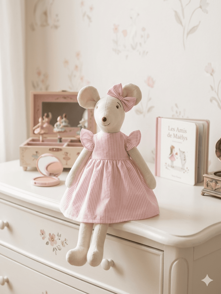 Küçük 38 cm Pembe Beyaz Çizgili Elbise resmi