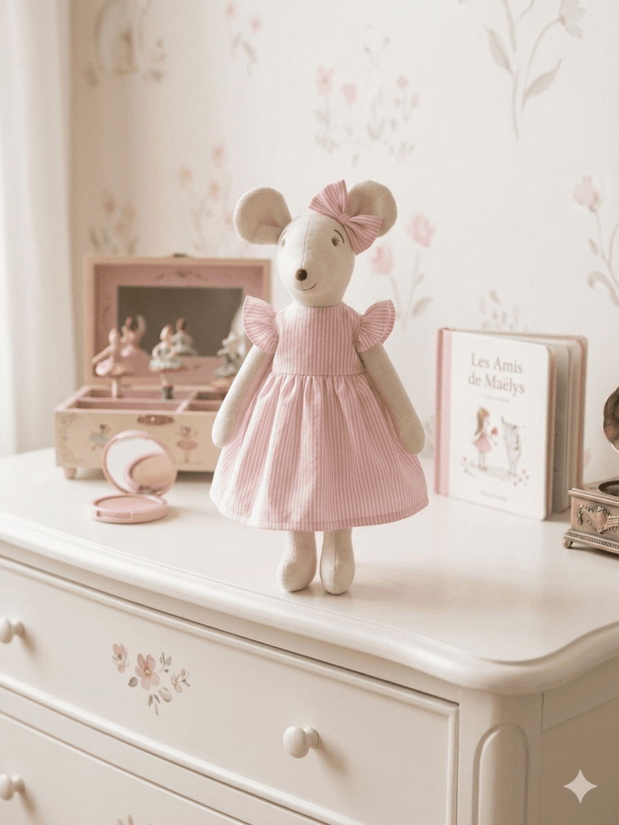 Küçük 38 cm Pembe Beyaz Çizgili Elbise resmi