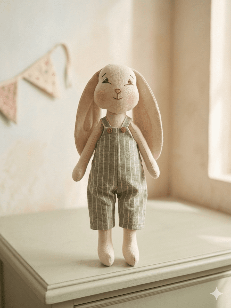 Küçük Boy 38 cm Gri Beyaz Çizgili Tulum resmi