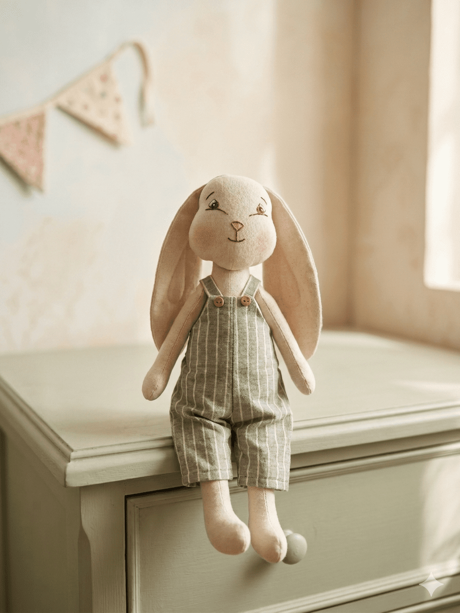 Küçük Boy 38 cm Gri Beyaz Çizgili Tulum resmi